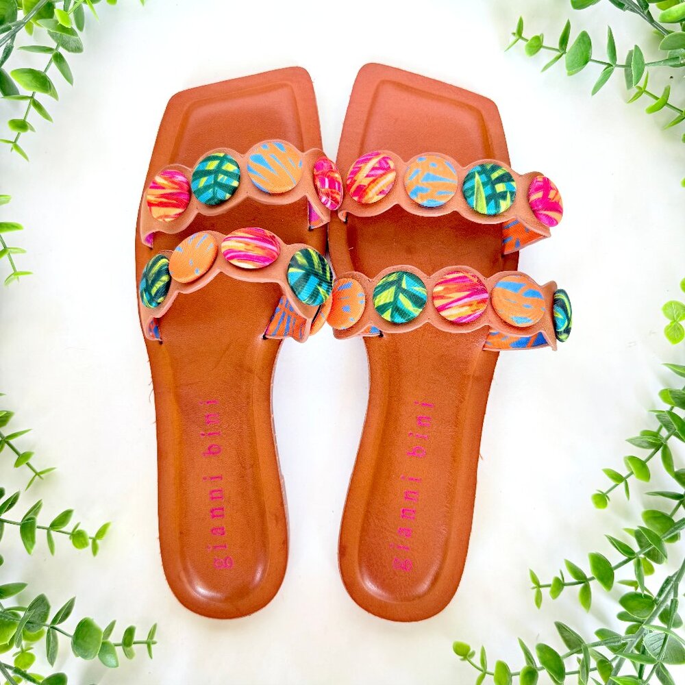 Gianni Bini Colorful Tropical Floral Leather Sandals Size 8.5 - Picture 3 of 7